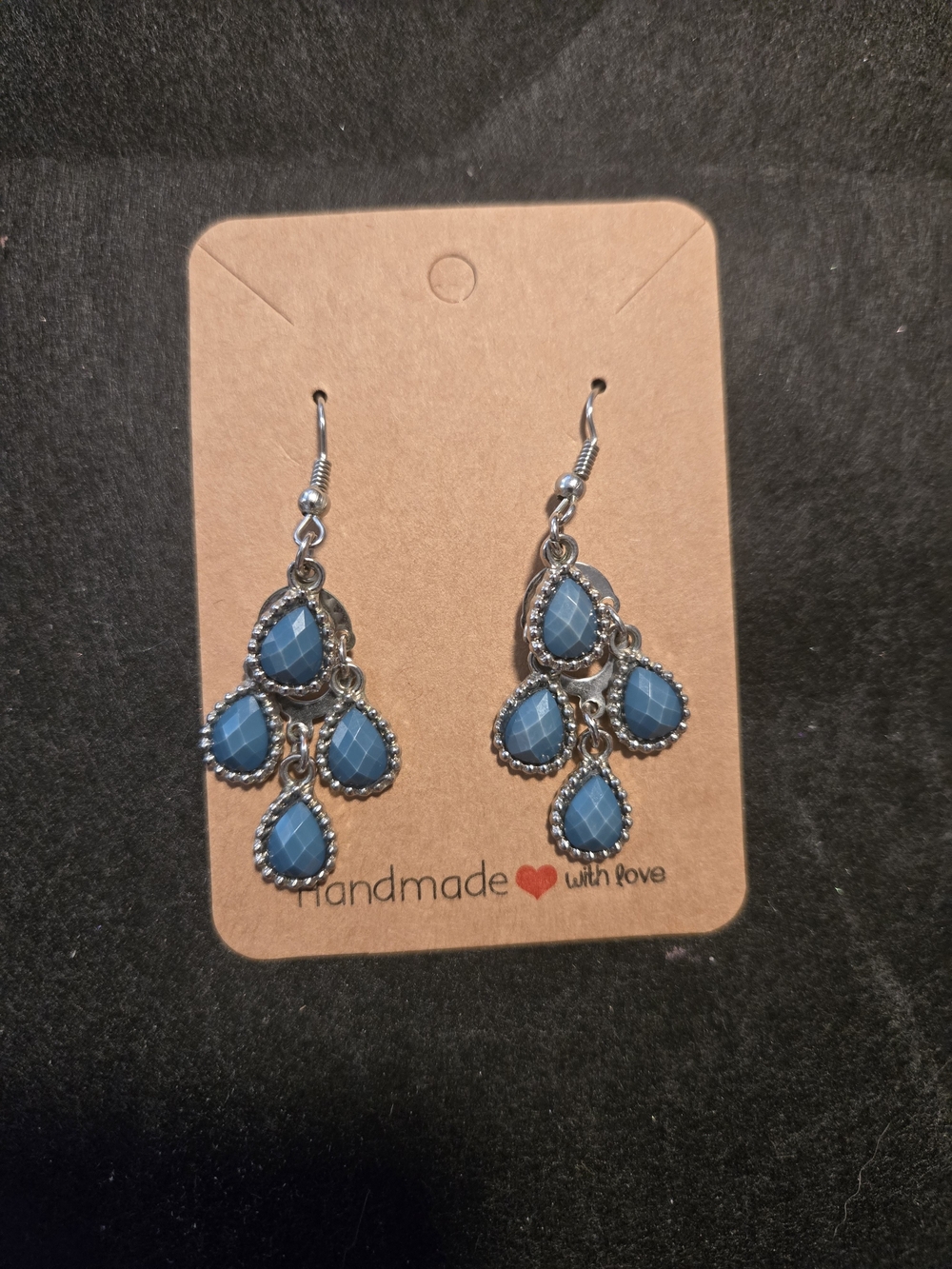 Handmade Blue Teardrop Dangle Earrings with Silver Accents